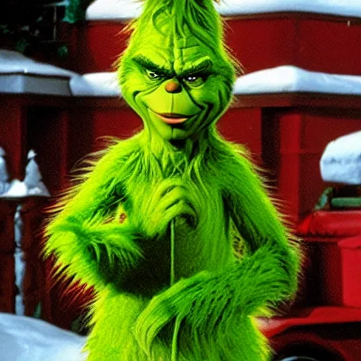 Prompt: The grinch , sticking his middle fingers up