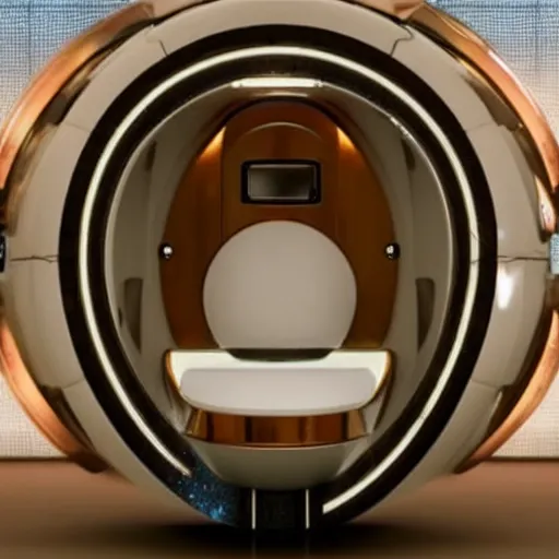 Image similar to time machine that looks like a fancy toilet in cool science fiction Netflix show