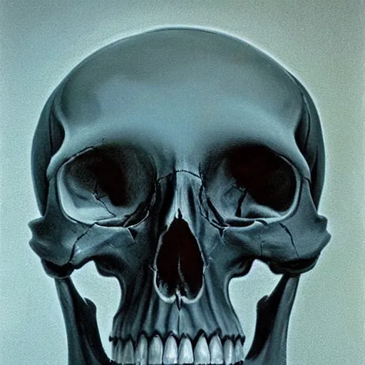 Image similar to A beautiful performance art of a skull that is part organic, part mechanic. It is an accurate representation of how the artist sees the world. by Gottfried Helnwein saturated