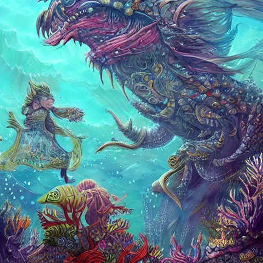 Image similar to underwater scene, d & d style, trending on artstation, colorful, intricate, highly detailed art by aurore folny and ilse gort and yugin maffioli