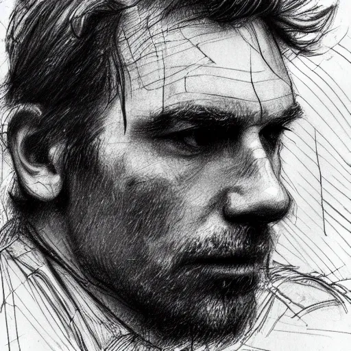 Image similar to a realistic yet scraggly portrait sketch of the side profile of a stern and sophisticated ewan mcgregor, trending on artstation, intricate details, in the style of frank auerbach, in the style of sergio aragones, in the style of martin ansin, in the style of david aja, in the style of mattias adolfsson