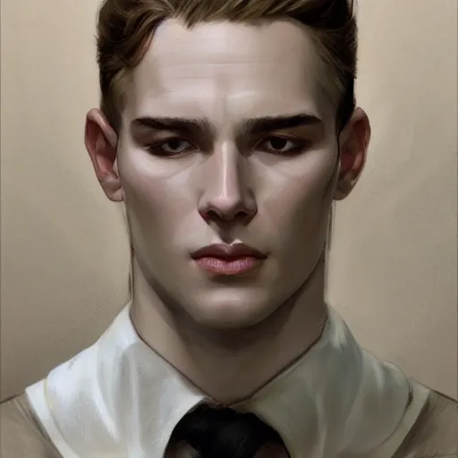 Image similar to Lucius with closed eyes smiling, clean shaven young androgynous, very detailed sharp angular masculine face, hooked nose and square jaw long fluffy curly blond hair, light blond hair, gorgeous, beautiful, intricate, highly detailed, digital painting, artstation, concept art, sharp focus, illustration, art by greg rutkowski and alphonse mucha