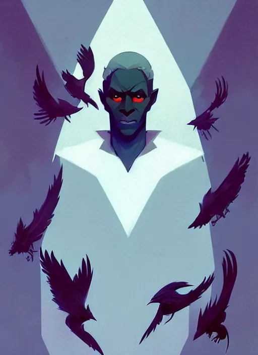 Image similar to ( ( ( ( ( portrait of male drow from dungeons and dragons surrounded by crows. ) ) ) ) ) by atey ghailan, by greg rutkowski, by greg tocchini, by james gilleard, by joe fenton, by kaethe butcher, dynamic lighting, gradient light blue, brown, blonde cream and white color scheme, grunge aesthetic