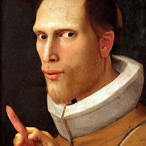 Image similar to A 14th century italian renaissance oil painting of Jerma985, portrait of Jerma985, grainy, realistic, very realistic, hyperrealistic, highly detailed, very detailed, extremely detailed, very neat, very epic, very cool, detailed, trending on artstation