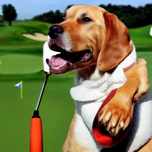 Prompt: dog playing golf