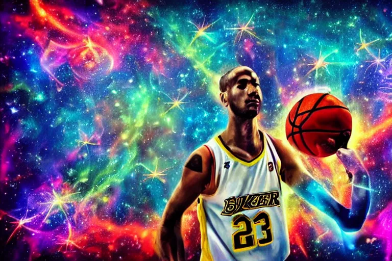 Image similar to street art basketball players vivid colors, sketchers, nebula and fire background hd high details