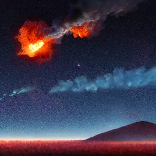 Prompt: Digital art of a meteorite containing an insect hive burning up in the atmosphere, by Jessica Rossier and Wayne Barlowe 4k prehistoric geology space hubble start nebula