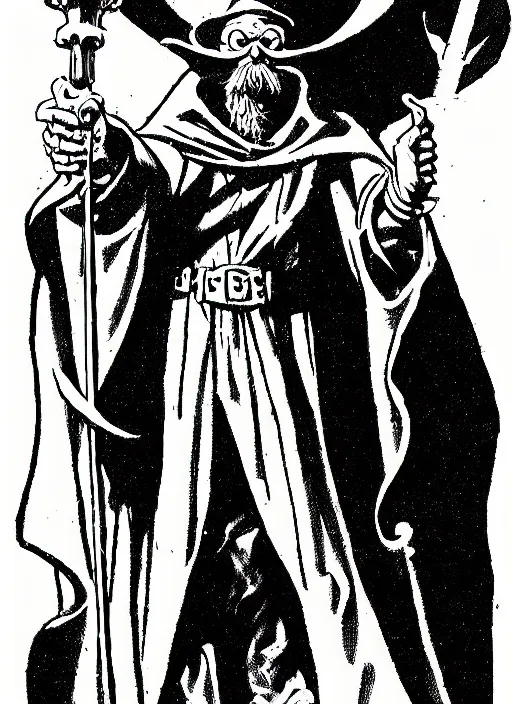 Image similar to highly detailed, wizard with a dungeon background by mike mignola