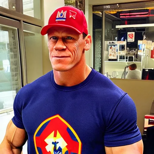 Image similar to john cena wearing montreal opus card merchandise