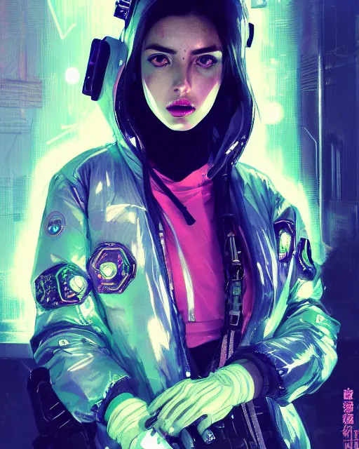 Prompt: detailed ana de armas portrait Neon Operator Girl, cyberpunk futuristic neon, reflective puffy coat, decorated with traditional Japanese ornaments by Ismail inceoglu dragan bibin hans thoma greg rutkowski Alexandros Pyromallis Nekro Rene Maritte Illustrated, Perfect face, fine details, realistic shaded, fine-face, pretty face