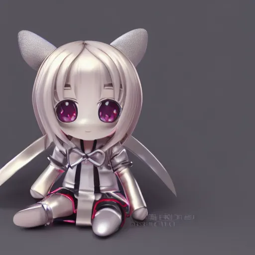 Image similar to cute fumo plush of a metallic reflective girl, global illumination reflectance probe, ssao, chibi anime, vray