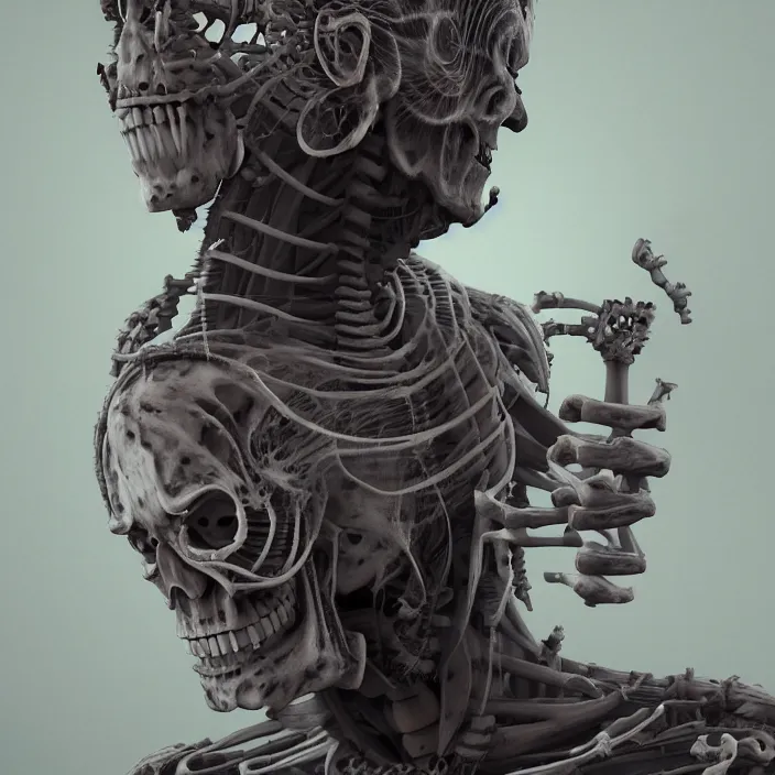 Image similar to portrait of Buddhist Monk as skeleton. intricate abstract. intricate artwork. by Tooth Wu, wlop, beeple, dan mumford. octane render, trending on artstation, greg rutkowski very coherent symmetrical artwork. cinematic, hyper realism, high detail, octane render, 8k, iridescent highlights