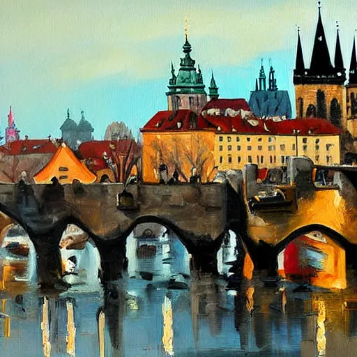 Image similar to painting Prague by style Antoine Blanchard