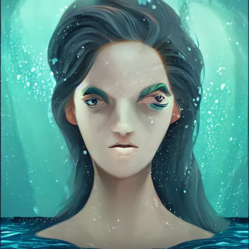 Image similar to face portrait of a woman underwater inspired by lois van baarle, bubbles, seaweed