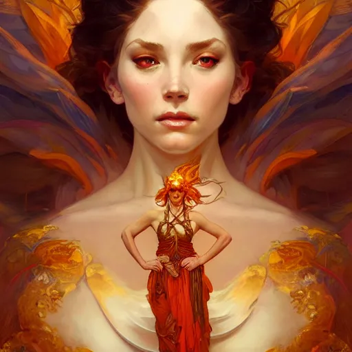 Prompt: portrait of a goddess of wind and fire, half body, perfect face, d & d, fantasy, intricate, elegant, highly detailed, digital painting, artstation, concept art, smooth, sharp focus, illustration, art by artgerm and greg rutkowski and alphonse mucha