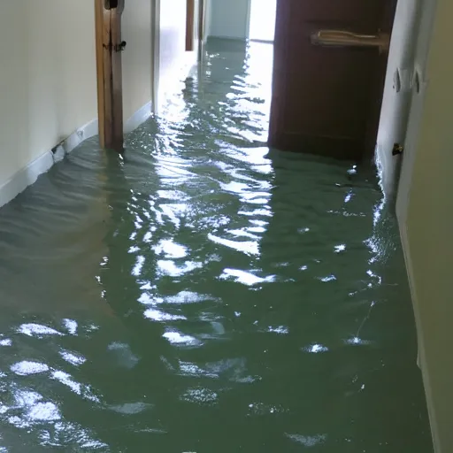 Prompt: flooded hallway,