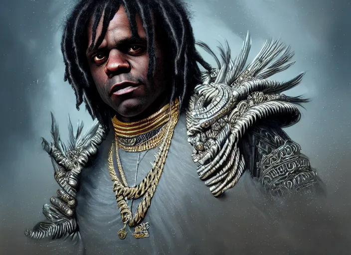 Image similar to chief keef, fantasy, dramatic, intricate, elegant, highly detailed, digital painting, artstation, concept art, smooth, sharp focus, illustration, art by Gustave Dore, octane render