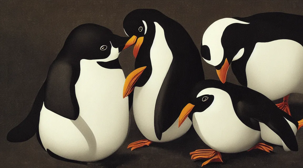 Prompt: Linux Tux penguin wallpaper painted by Caravaggio