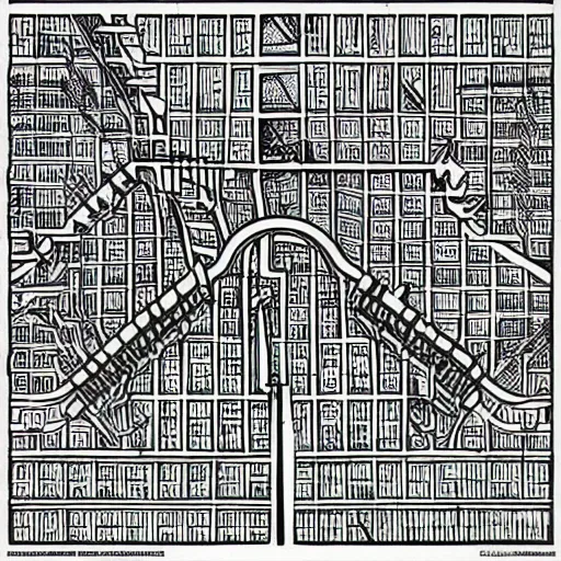 Prompt: an nyc subway map drawn in the style of m. c. escher