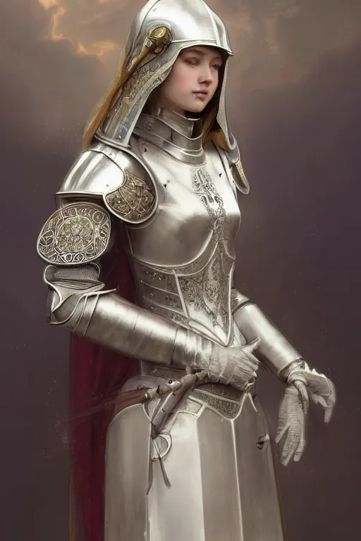 Prompt: beautiful and victorian and holy and divine and elite young medieval female white armor knight portrait +shinny eyes+front face with light flowing hair, ultradetail face, art and illustration by tian zi and craig mullins and WLOP and alphonse mucha, fantasy, intricate complexity, human structure, human anatomy, fantasy character concept, watermark, blurry, hyperrealism 8k