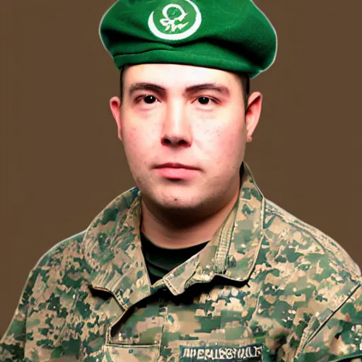 Image similar to professional photo of cthulhu - man in military beret