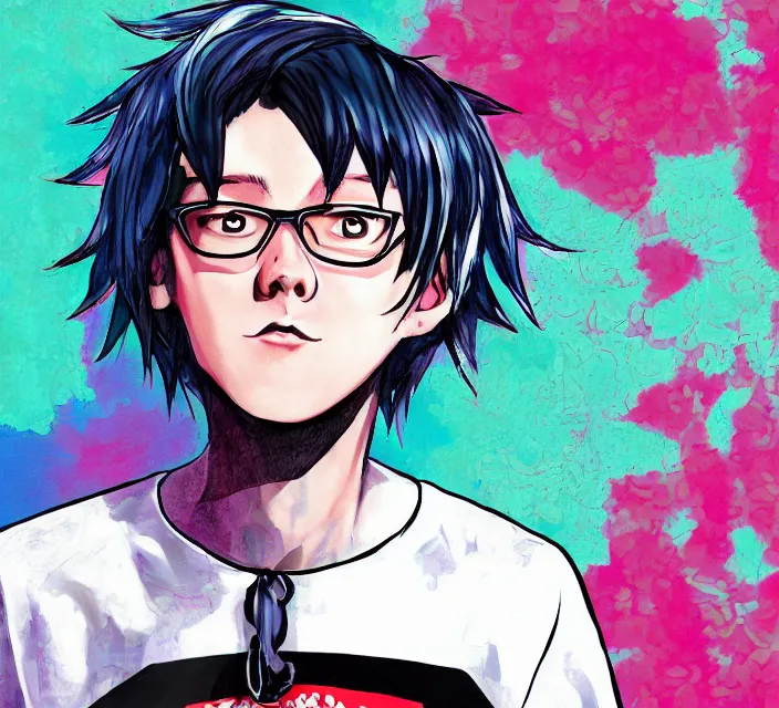 Image similar to a digital drawing of young neil cicierega in a kawaii emo / scene style, trending on pixiv, trending on deviantart