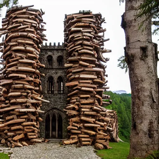 Prompt: a gothic castle made of logs — n 3