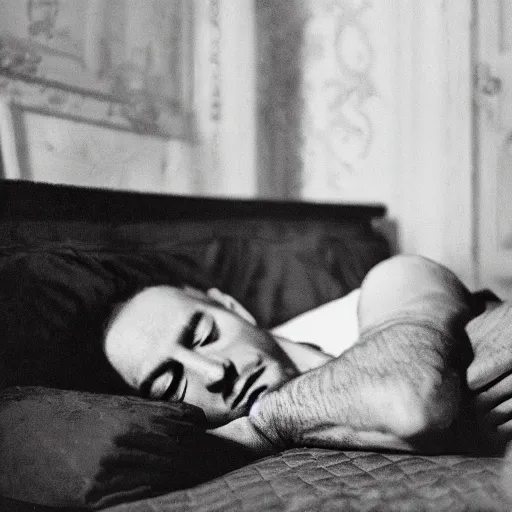 Image similar to ernest khalimov sleeping comfortably in his bed