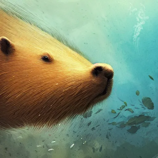 Prompt: A capybara underwater, Greg Rutkowski, Yoji Shinkawa