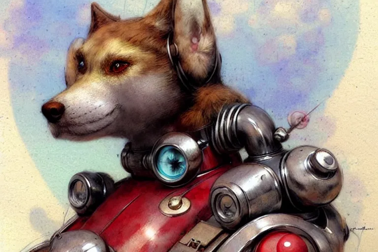 Image similar to adventurer ( ( ( ( ( 1 9 5 0 s retro future robot android dog. muted colors. ) ) ) ) ) by jean baptiste monge!!!!!!!!!!!!!!!!!!!!!!!!! chrome red