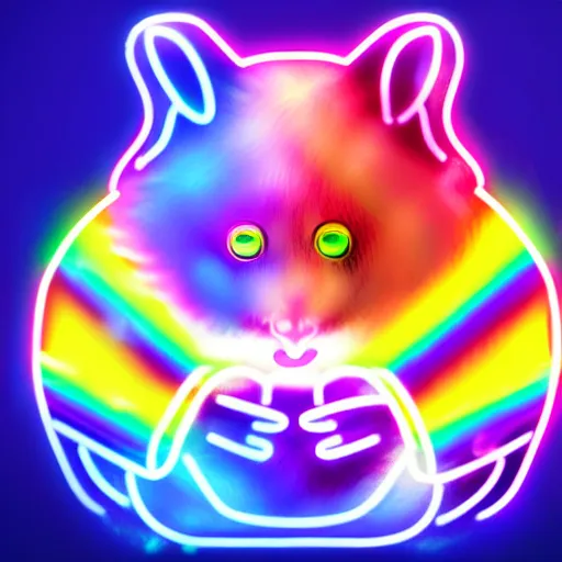 Image similar to cyberpunk hamster! holding rainbow! gem! crystal, neon lights, light reflection, 8 k, hd