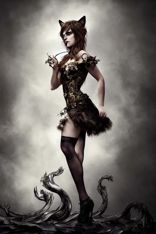 Prompt: expressive full body photo of emma watson, dressed as catgirl, glamour shot, by karol bak, stefan gesell, photorealistic, nikon d 4 x, fashion photography, hyper maximalist, elegant, ornate, luxury, elite, environmental portrait, symmetrical features, octane render, unreal engine, dramatic lights