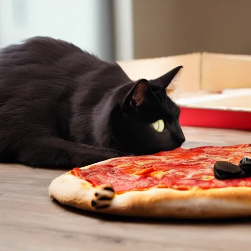 Image similar to a cat eating pizza, realistic, animal, 4 k, ultra hd