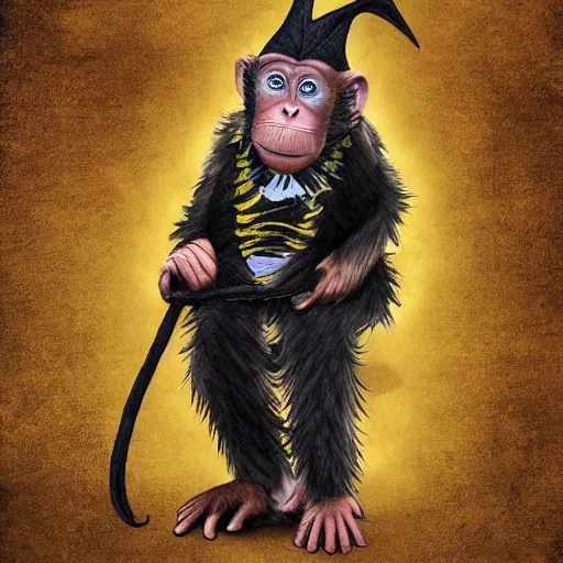 Prompt: Monkey dressed as a wizard by Janice Sung