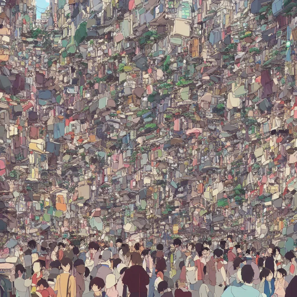 Prompt: Still from Studio Ghibli movie 'Lost in Crowded Tokyo', very detailed, focused, colorful, artstation