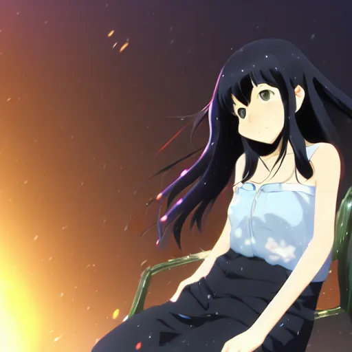 Prompt: a girl in her 2 0 s with wavy black hair by makoto shinkai and tomoyuki yamasaki, madhouse, trending on pixiv