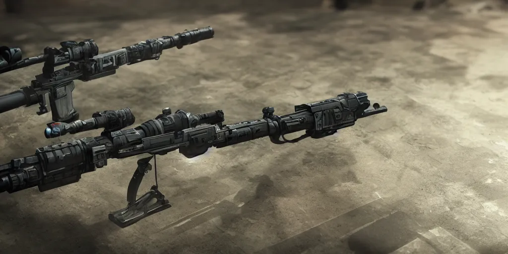 Image similar to sci - fi rifle with scratches, hyper - detailed, close up shot, unreal engine, octane, studio light, commercial shot, hdr, focusing