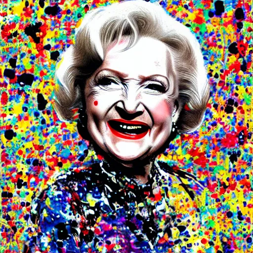 Image similar to betty white in the style of jackson pollock