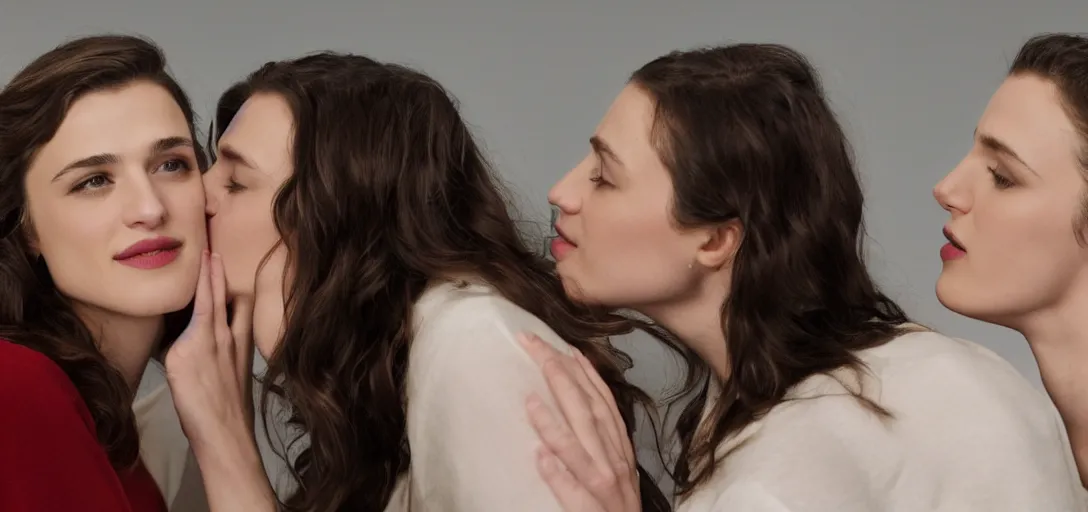 Image similar to katie mcgrath kissing melissa benoist, studio lighting 4 k