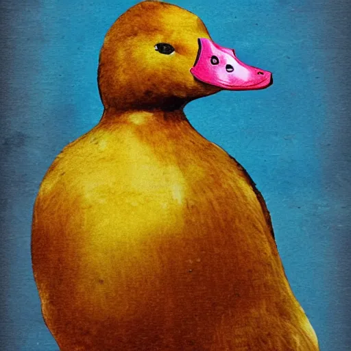 Image similar to a portrait of a golden duck as a italian villain