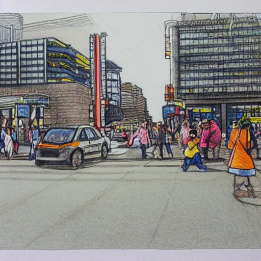 Image similar to chibuya crossing, colored pencil drawing