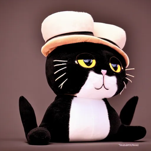 Image similar to a plushie of a cat in a top hat, famous stuffed aninals, ty.com, plush toys, uhd 4k, rtx on