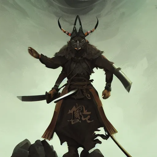 Image similar to wolve as an samurai, backround dark, highly detailed, digital illustration, trending in artstation, modern painting, smooth, sharp focus, intricate, by peter mohrbacher