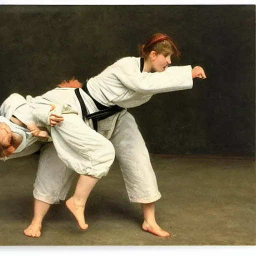 Image similar to actress training judo by alfred stevens