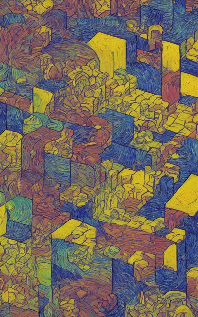 Image similar to cubes and tesseracts. retro art by jean giraud and van gogh. pastel colors.