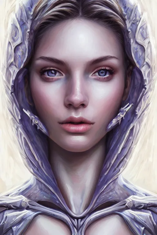 Image similar to a photorealistic painting of an attractive young girl, partially clothed in ethereal armor emitting psychic powers, beautiful bone structure, anatomically accurate arms and hands, perfectly proportioned face, perfect eyes, intricate, elegant, highly detailed, hyper detailed, trending on tumblr, by artgerm, by loish, fantasy scene, fantasy aesthetic, trending on Artstation