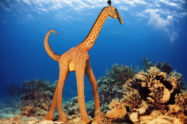 Image similar to underwater photo tentacle shaped legs jiraffe by national geographic