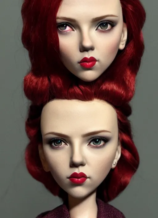 Image similar to scarlett johansson as a mark ryden doll, detailed digital art, trending on Artstation