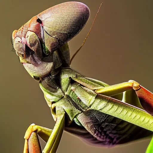 Prompt: macro insect photography, praying mantis macro image