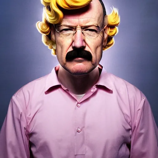 Prompt: real princess peach as walter white, as real person. portrait photography